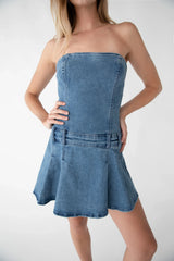 DENIM TUBE MINI DRESS