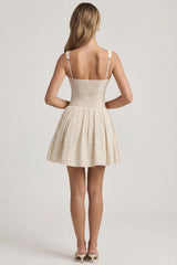 Broderie Anglaise Bow-Detail A-Line Mini Dress in Ivory