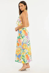Multi Abstract Midi Dress Halter Neck
