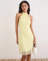 Brisea Mini Dress in Lemon with Vintage Bloom Embroidery