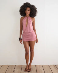 Jolicia Halterneck Mini Dress in Cupro Pink