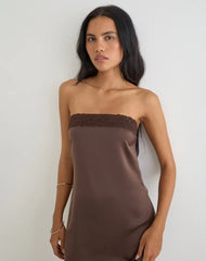 Sakya Bandeau Mini Dress in Satin Brown
