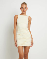 Lena Ruched Slinky Mini Dress in Powder Blue
