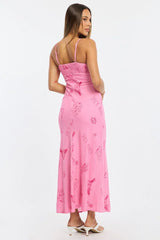 Pink Abstract Midi Dress Strappy
