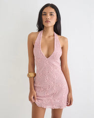 Codami Halterneck Mini Dress in Sequin Knit Pink
