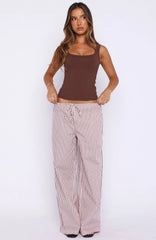 The Sweetest Love Drawstring Pants Pink/Chocolate Stripe