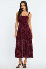 Red Midi Dress Ruched Bust