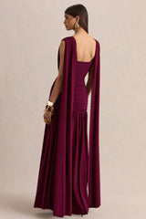 Amelisse | Burgundy Plunge-Neck Maxi Dress With Ruched-Detailing