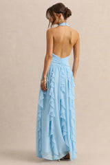 Bea | Powder Blue Plunge-Neck Ruffled Maxi Dress