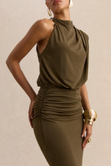 Umaira | Khaki High-Neck Maxi Dress