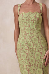 Zarisse | Green Lace Square-Neck Maxi Dress