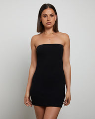 Luxe Knitted Bandeau Mini Dress in Black