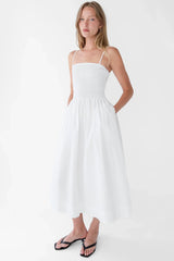 SMOCKED POPLIN MIDI DRESS