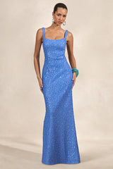 Lucelle | Powder Blue Sequin Scoop-Neck Maxi Dress
