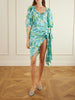 Draped floral-print silk mini dress