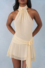 Halterneck Mini Dress in Butter Yellow