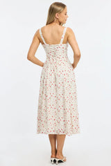 Red Ditsy Midi Dress Gathered Bust