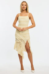 Yellow Midi Dress Asymmetric Hem Lace