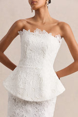 Delvine | White Lace Bandeau Corset Maxi Dress