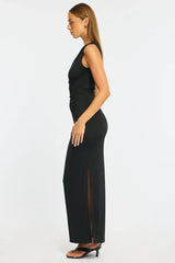 Black Maxi Dress One Shoulder Hard Wear Detail