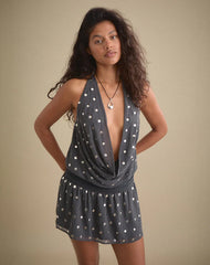 Yukina Mini Dress in Studded Chiffon Dark Grey