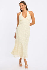 Yellow Midi Dress Halter Neck