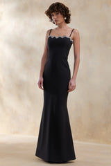 Story | Black Scalloped Sweetheart-Neck Maxi Dress With Embellished-Detailing