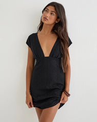 Yenna Plunge Mini Dress in Floral Lace Black
