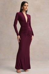 Tami | Plum Plunge-Neck Long Sleeve Maxi Dress