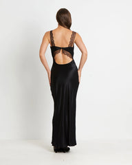 Everleigh Lace Slip Midi Dress in Black