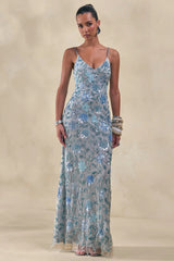 Gemini | Blue Embellished Strappy Maxi Dress