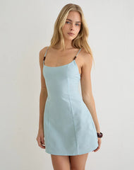 Ambra Scoop Mini Dress in Linen Steel Blue
