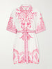 Floral-print embellished linen mini dress