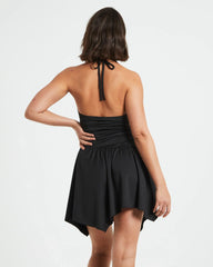 Sawyer Asymetric Hem Halter Mini Dress in Black