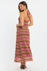 Multi Stripe Midi Dress Halter Neck
