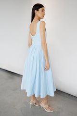 COTTON POPLIN HIGH NECK MIDI DRESS
