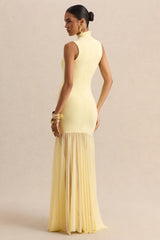 Felina | Lemon High-Neck Maxi Dress With Sheer-Skirt