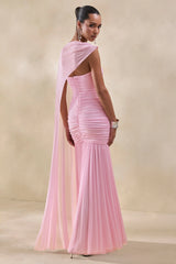 Ivanka | Pink Asymmetric-Neck Maxi Dress With Cape Sleeve