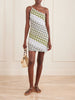 One-shoulder metallic crochet-knit mini dress