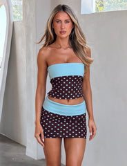 IMOGEN MINI SKIRT - BROWN AND BLUE POLKA DOT