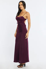 Red Midi Dress Ribbon Detail Satin