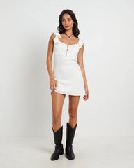 Molly Frill Back Mini Dress in Off White
