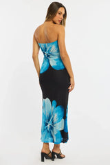 Blue Floral Strapless Maxi Dress