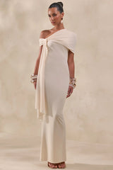 Esalina | Cream Asymmetric-Neck Maxi Dress With Sash