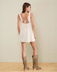 Garistha Babydoll Puffball Mini Dress in Cream
