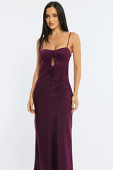 Red Midi Dress Ribbon Detail Satin