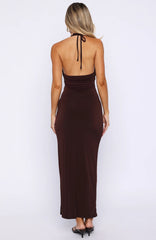 We All Want More Halter Neck Maxi Dress Chocolate