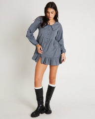 BDG Check Collar Long Sleeve Mini Dress