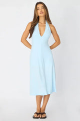 Blue Midi Dress Deep V-neck