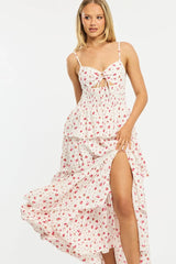 Red Ditsy Maxi Dress Tiered